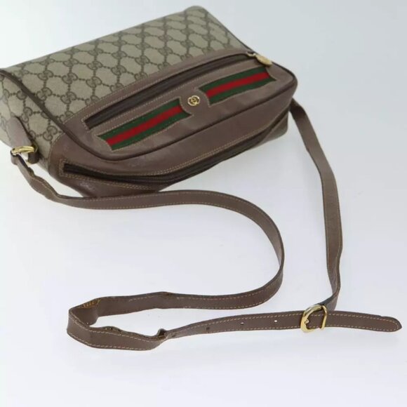 GUCCI GG Canvas Web Sherry Line Shoulder Bag PVC Beige Green Red - Picture 5 of 7